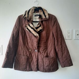 Vintage Salvatore Ferragamo Lapin Fur Suede Leather Trim Quilted Jacket